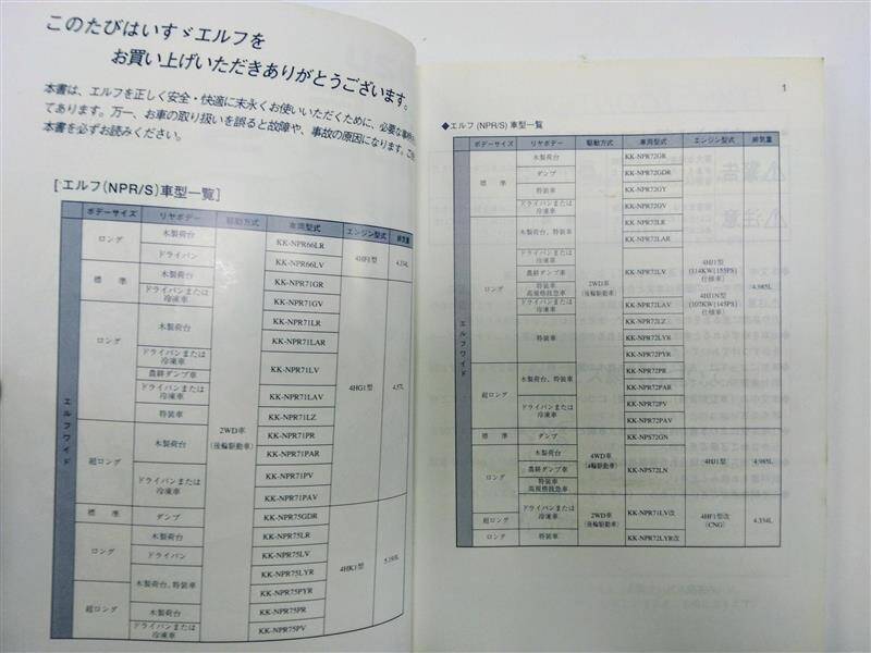 取扱説明書 いすゞ エルフ (中古)
