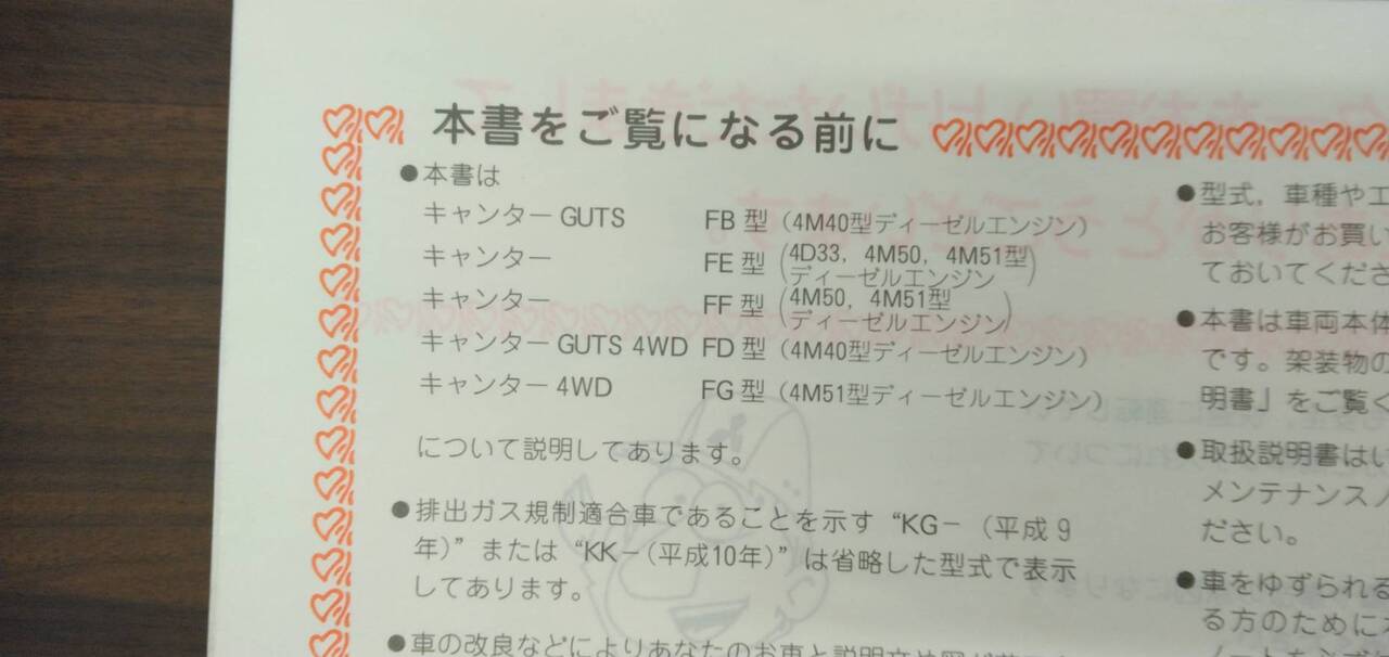 取扱説明書 【三菱】 【キャンター】 KG-FB51ABから取り外し(中古)