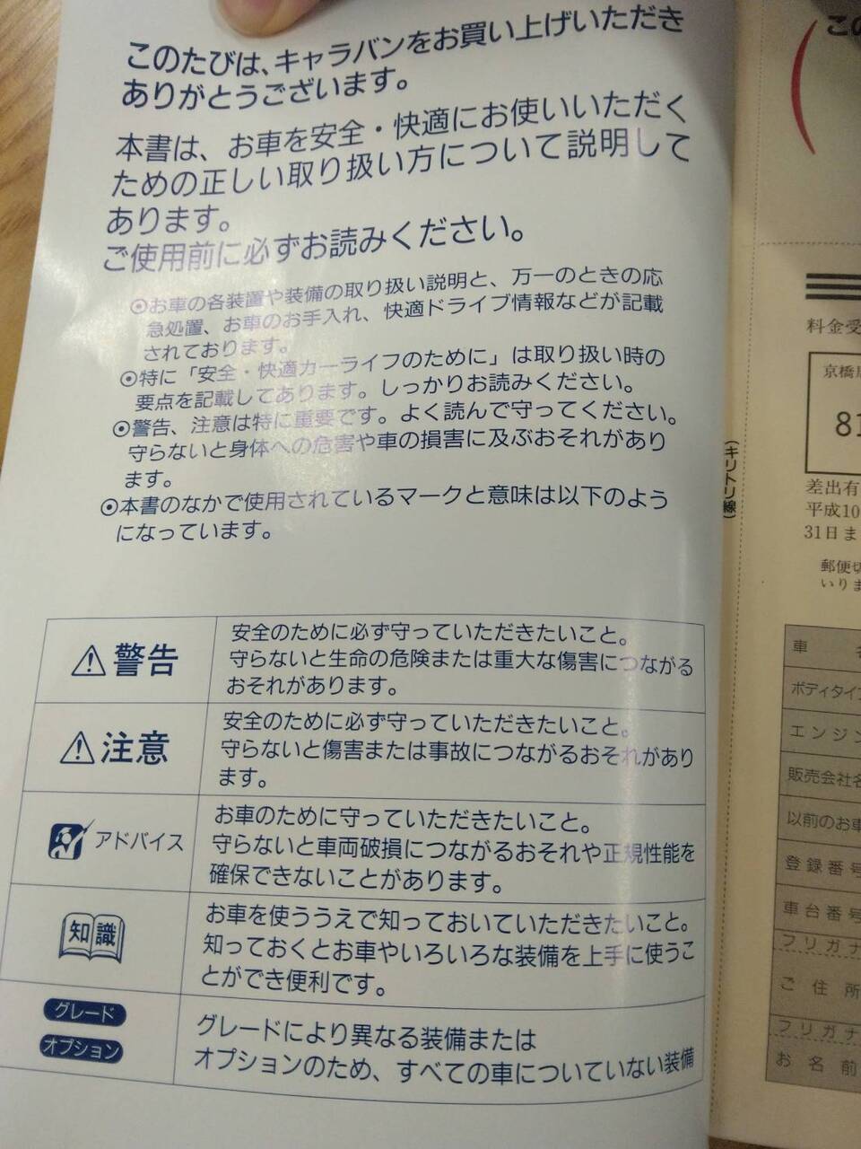 取扱説明書 ニッサン キャラバン (中古)