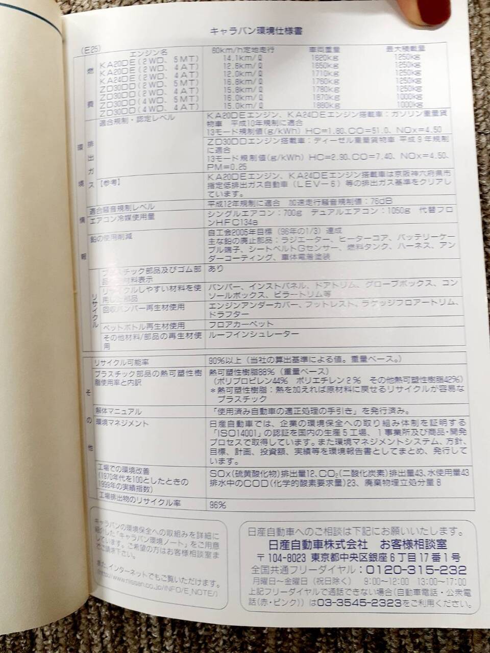 取扱説明書 日産 キャラバン (中古)