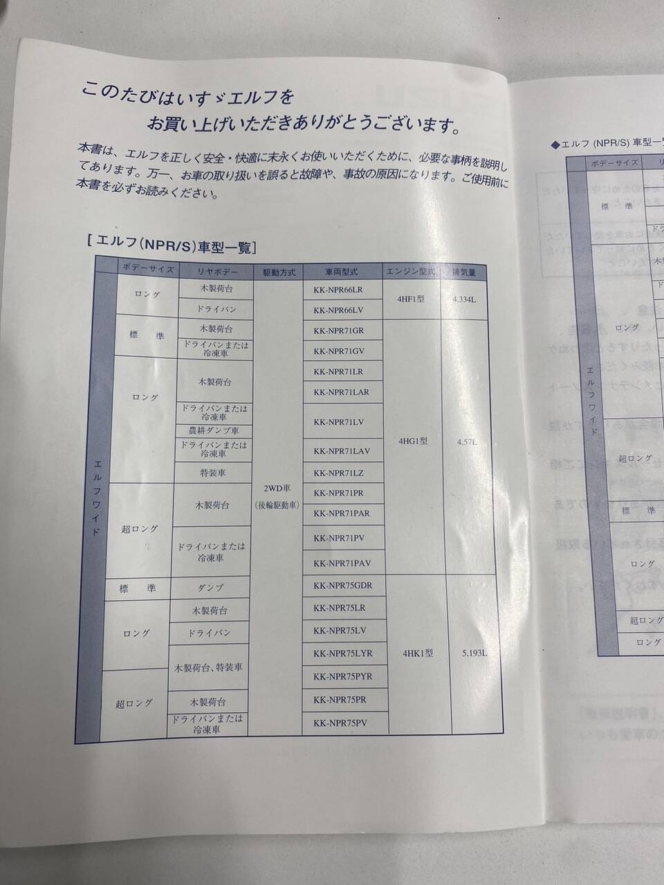 取扱説明書 いすゞ エルフ(中古)
