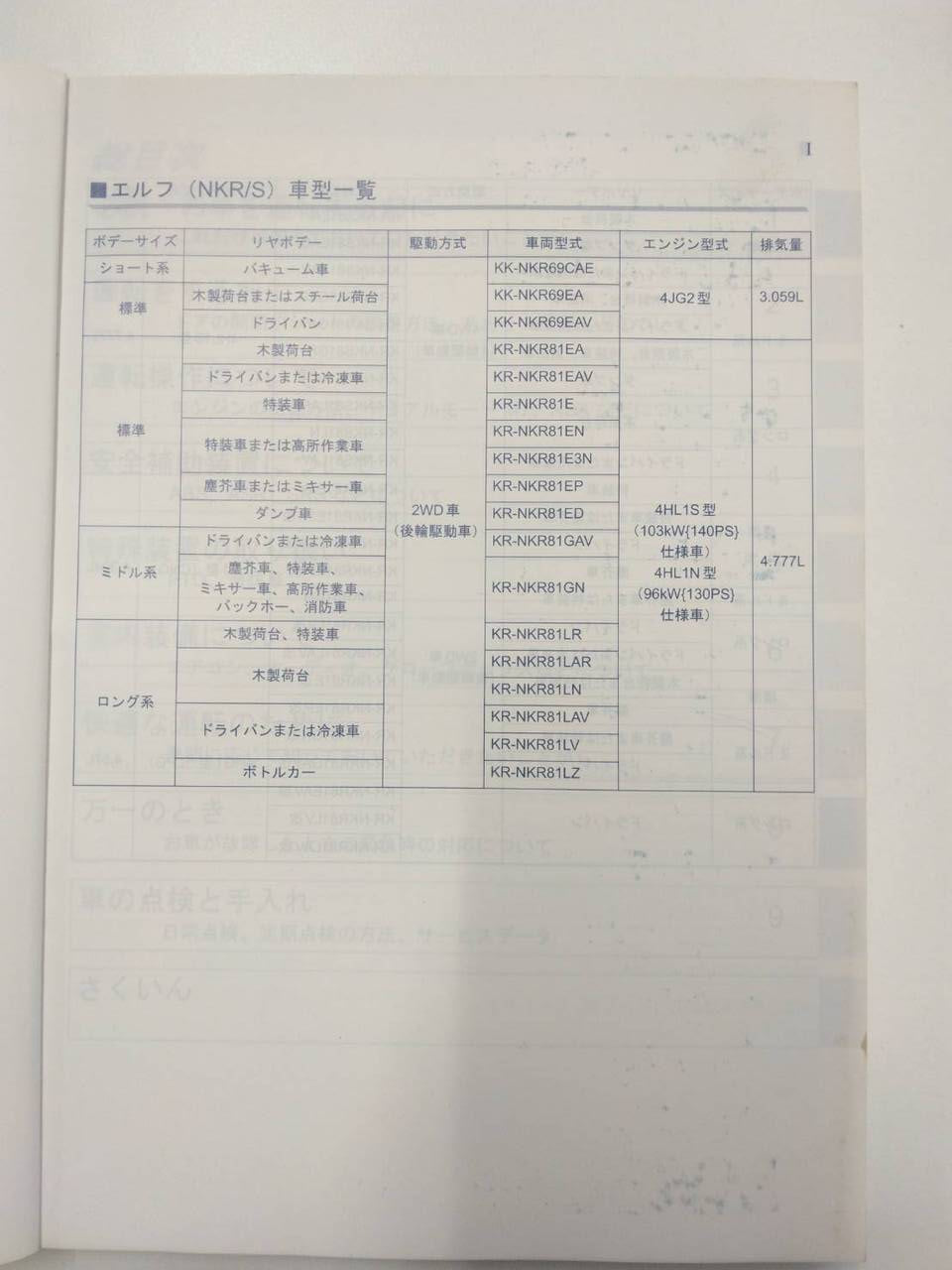取扱説明書 いすゞ エルフ (中古)