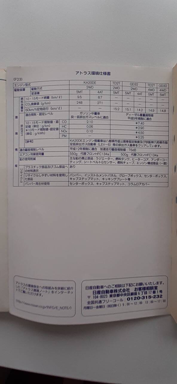 取扱説明書 日産 アトラス (中古)