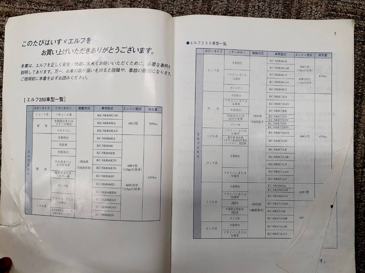 取扱説明書 いすゞ エルフ(中古)