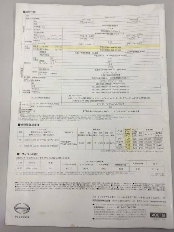 取扱説明書 日野 レンジャー (中古)