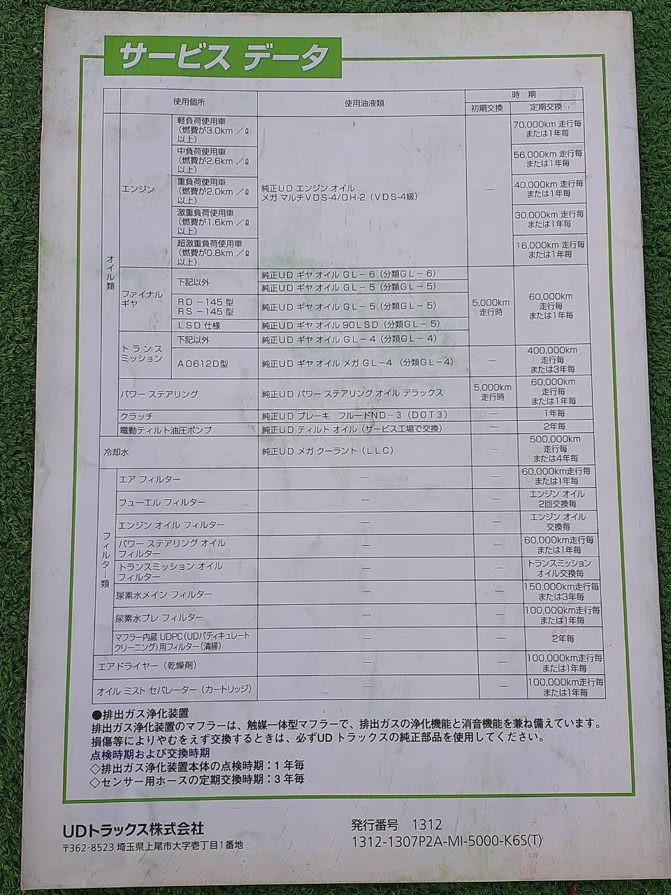 取扱説明書 UDトラックス クオン (中古)