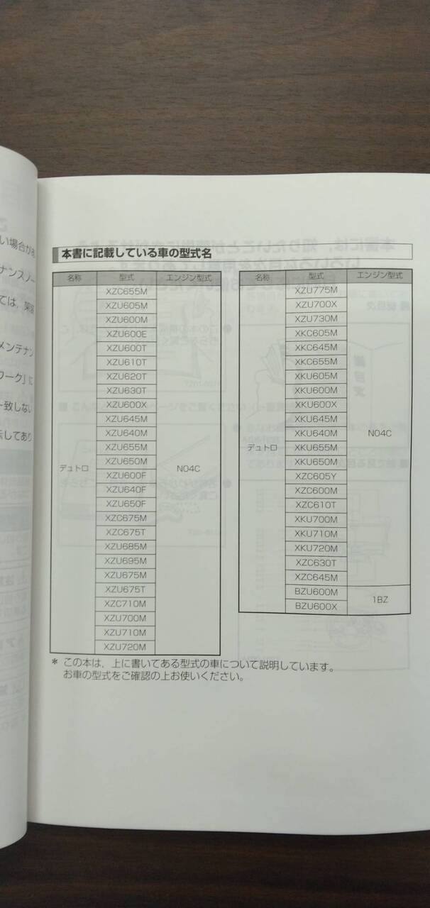 取扱説明書 　【日野】　【デュトロ】 (中古)