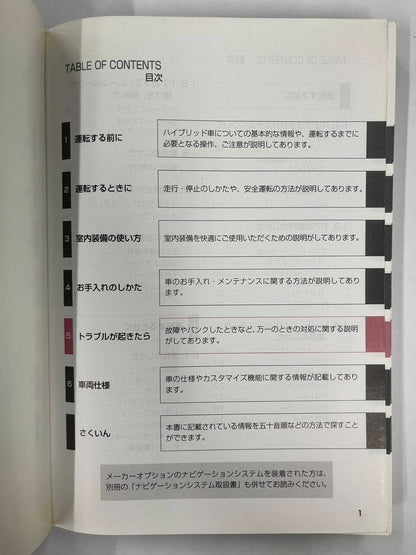 取扱説明書　TOYOTA 　PRIUS （中古）