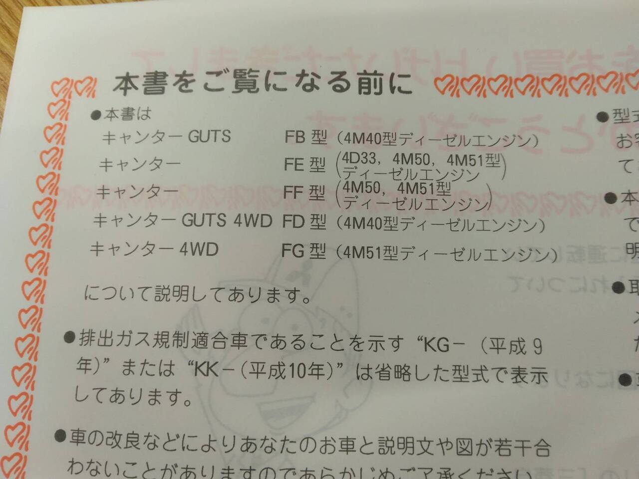 取扱説明書 　三菱ふそう　キャンター (中古)
