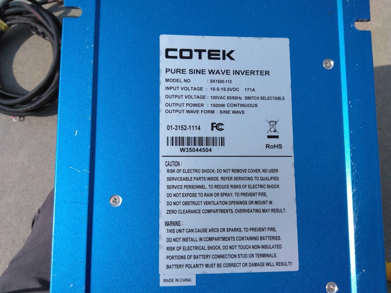 インバーター　　メーカー：COTECSK　　型番：1500-112　DA16Tから取り外し　（中古）