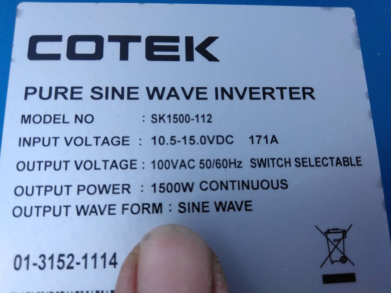 インバーター　　メーカー：COTECSK　　型番：1500-112　DA16Tから取り外し（中古）