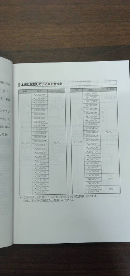 取扱説明書 【日野】 【デュトロ】2RG-XZU600Tから取り外し (中古)