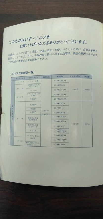 取扱説明書 【いすゞ】 【エルフ】KC-NKR66EDから取り外し (中古)