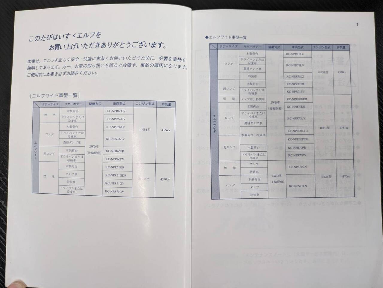 取扱説明書 　イスズ　エルフワイド (中古)