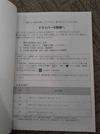 取扱説明書　いすゞ　全国サービス網案内 (中古)