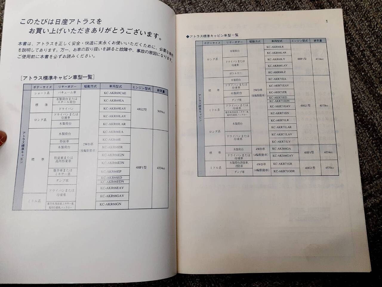 取扱説明書　日産　アトラス（中古）