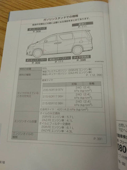 取扱説明書 　トヨタ　ヴェルファイア (中古)