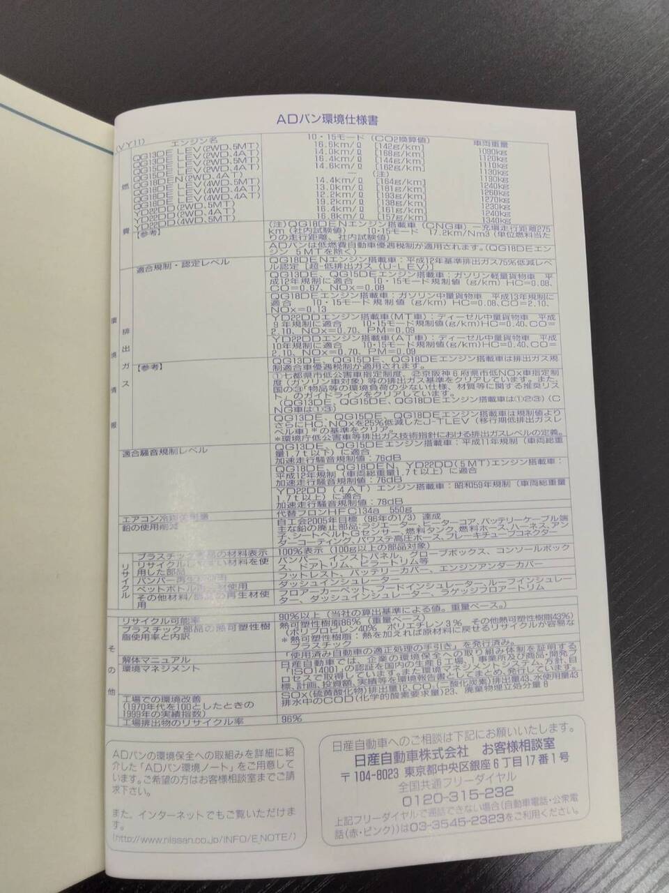 取扱説明書 　NISSAN　ADバン (中古)