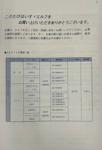 取扱説明書 　ISUZU / ELF150（初版） (中古)