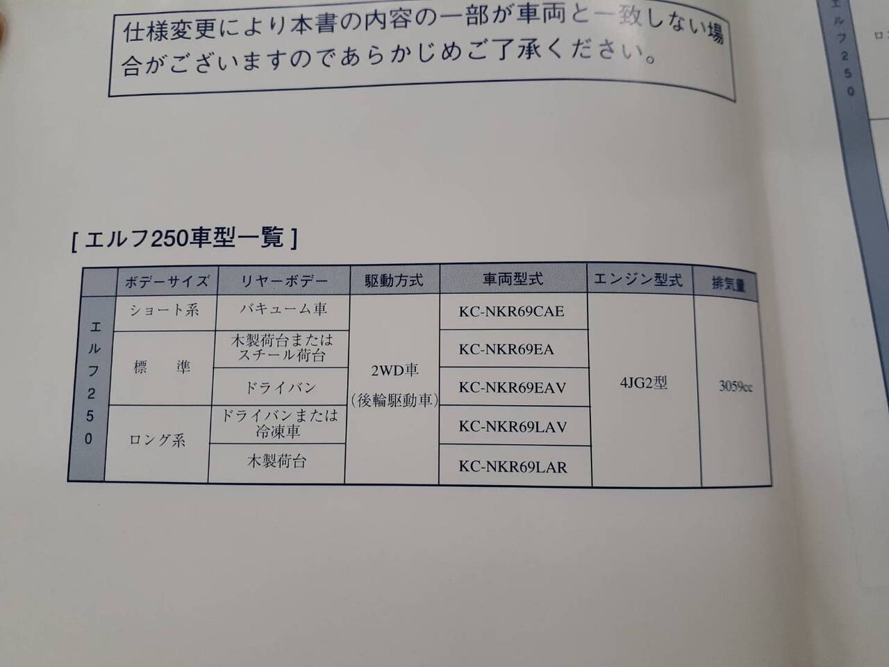 取扱説明書 　いすゞ　エルフ (中古)