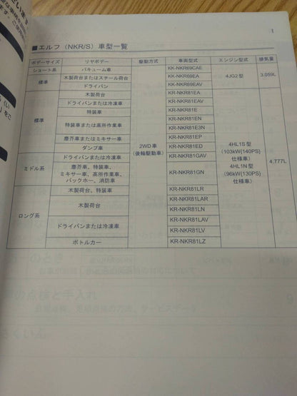取扱説明書 　いすゞ　エルフ (中古)