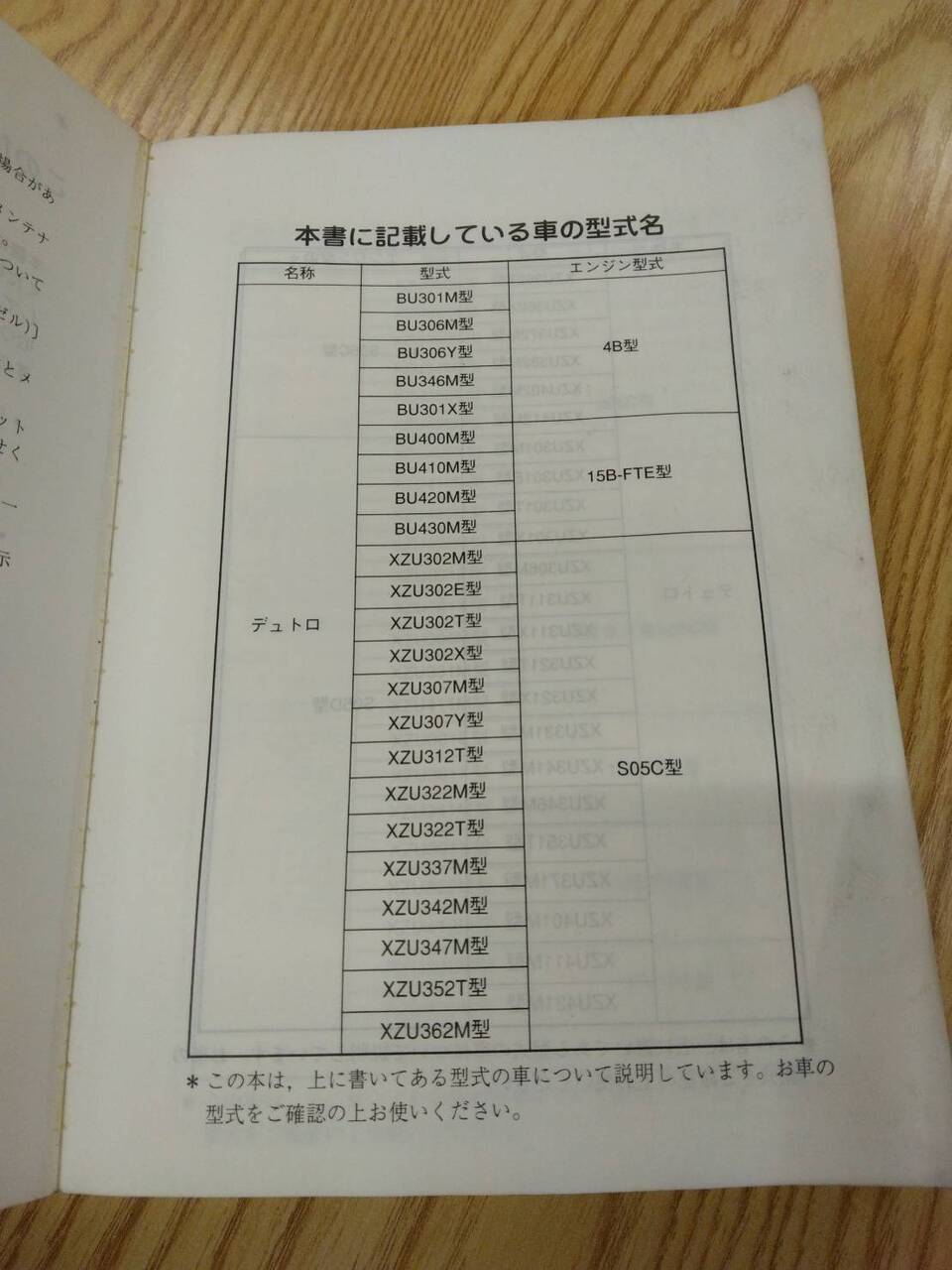 取扱説明書 　日野　デュトロ　 (中古)