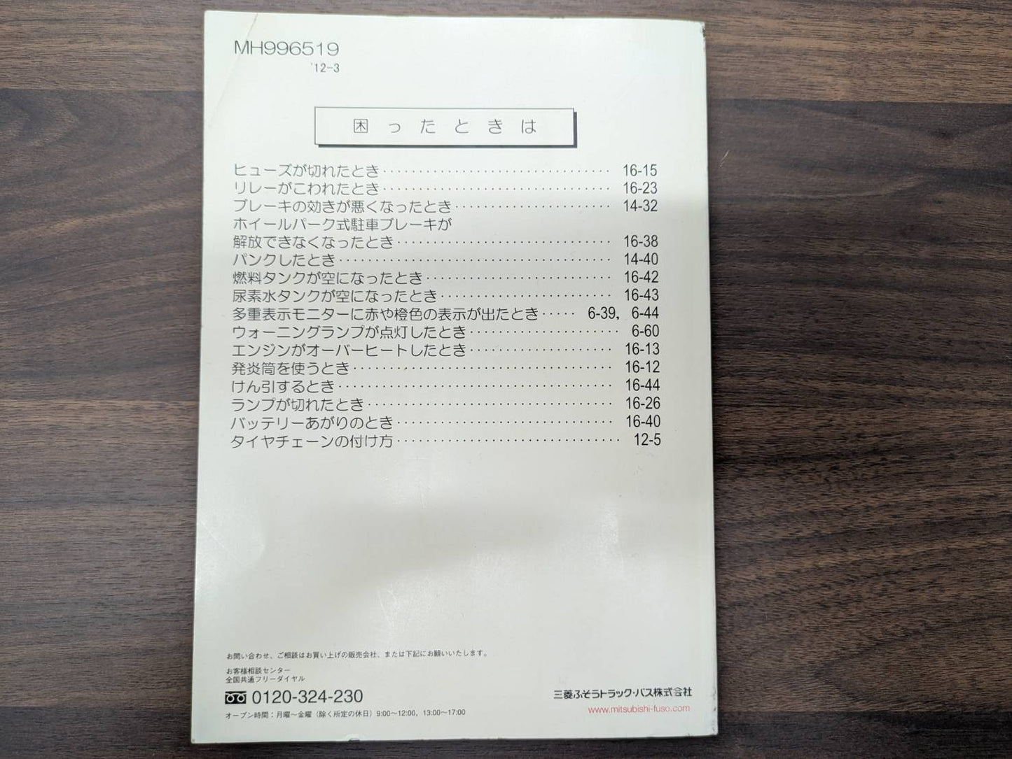 取扱説明書　三菱ふそう　ファイター　発行日：2012年3月（中古）