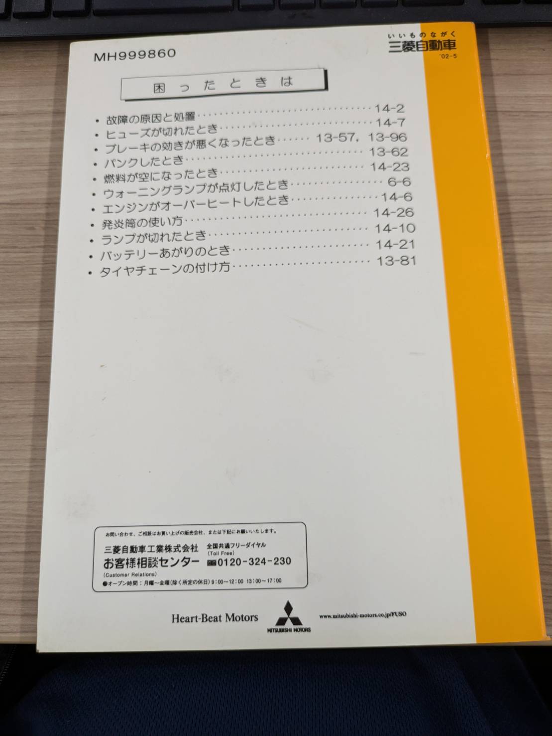 取扱説明書　三菱ふそう　キャンター　発行日：2002年5月　（中古）