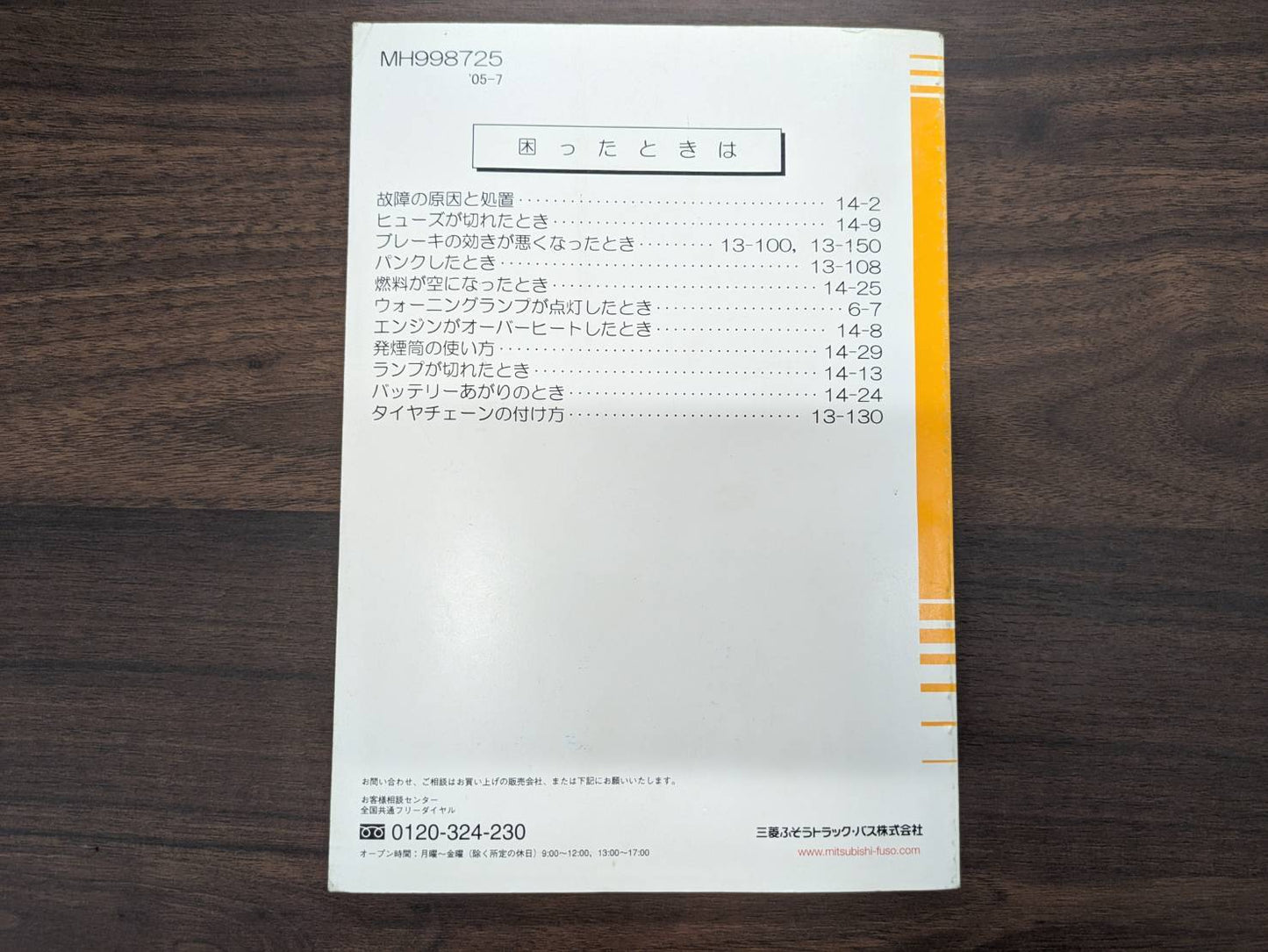 取扱説明書　三菱　キャンター　発行日：2005年7月　（中古）