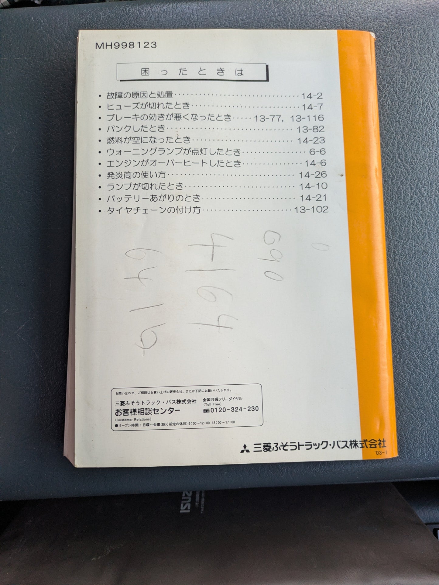 取扱説明書　三菱ふそう　キャンターガッツ　発行日：2003年1月（中古）