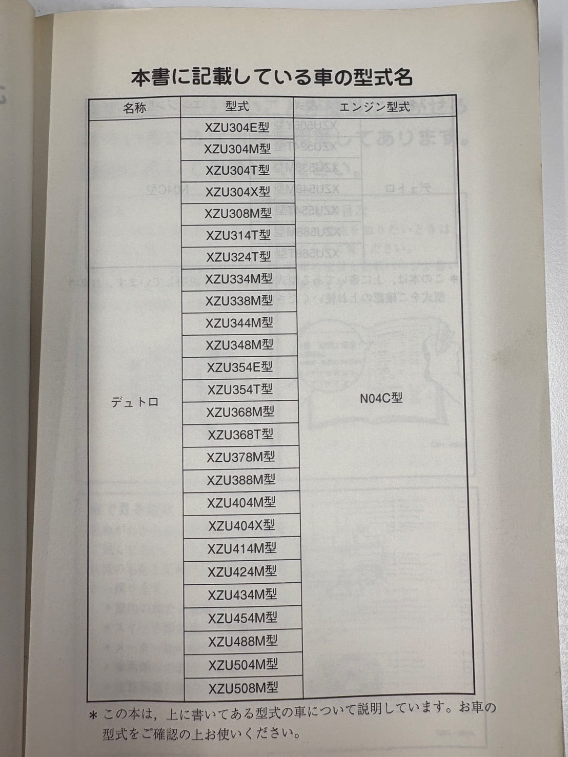 取扱説明書　日野　デュトロ　（中古）